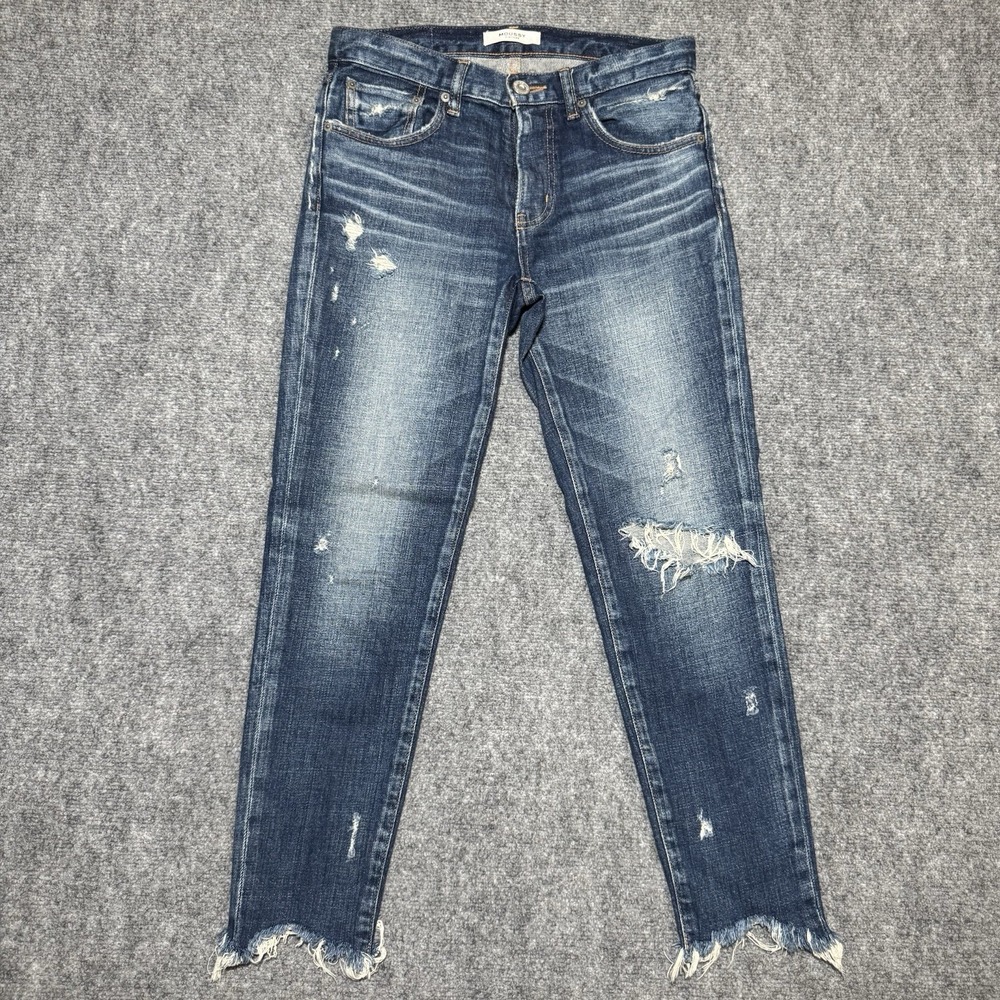 MOUSSY Vintage Cowhide Leather Womens 26 Blue Faded Ditressed Raw Hem Howa